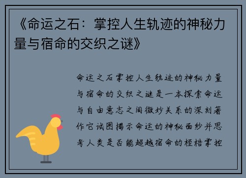 《命运之石：掌控人生轨迹的神秘力量与宿命的交织之谜》